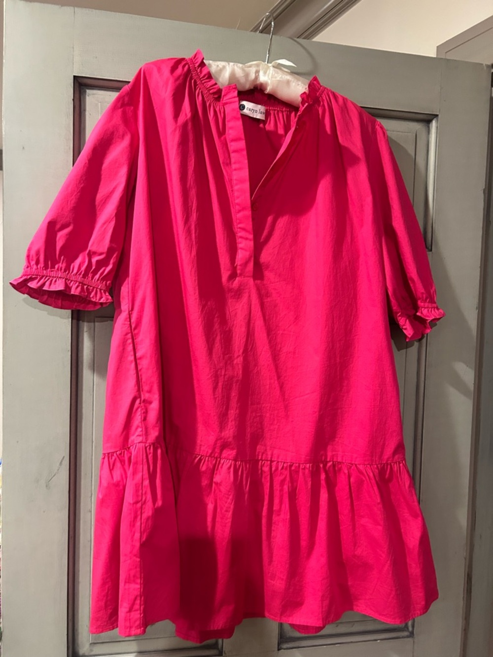 Hot Pink Ruffle Neck Tiered Tunic Dress